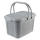 keeeper Cesta de picnic estilo rattan, gris nórdico, 35x46x28,5 gama Inka