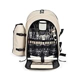 Livoo - Mochila de Picnic para 4 Personas, SE970C, 11L, 600D, 30 Accesorios, Crema