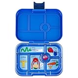 yumbox Lonchera Bento original a prueba de fugas, 5 compartimentos + pozo de inmersión, cierre fácil de abrir, control de porciones, bandeja ilustrada extraíble, edades de 3 a 7 años (azul surf