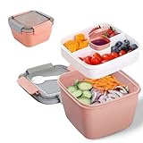 Pecewlos Fiambrera Bento Box, Ensaladera Lunch Box con 3 Compartimentos y Cubiertos, 1500ML Caja Bento a Prueba de Fugas para Adultos Niños, Almuerzo de Plástico Caja de Bento para Microondas