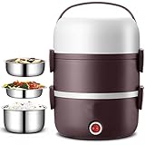 ETZRYSYB Lonchera de acero inoxidable con calefacción de vapor, mini olla arrocera para el hogar, escuela, oficina, calentador de alimentos (2 capas morado)