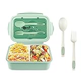 Relota Fiambrera con 3 Compartimentos y Cuchara Tenedor 1400ml, lunch box Sin BPA Hermetica fugas, bento box para Microondas y Lavavajillas, loncheras para Adultos Niños Escuela Trabajo, verde