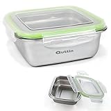 Quttin Fiambrera de Acero Inoxidable, Rectangular o Cuadrada, Tapa Plastico, Goma Hermetica, Resistente a Golpes, Horno Congelador y Lavavajillas, 0.40 litros 13 x 13 cm