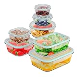 edihome, Recipientes de Cristal para alimentos, 14 Piezas (7 recipientes + 7 tapas), para Comida Hermetico, Apto para lavavajillas, congelador, microondas, sin BPA (7 Recipientes)