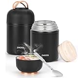 ZWOOS Termo Comida Caliente 850 ml, Recipiente Térmico para Comida con Asa, Frasco Acero Inoxidable fiambrera termica con Cuchara Plegable, para sopa, pasta (Negro-850ML)