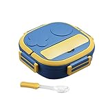 UxradG - Fiambrera para niños, caja Bento de acero inoxidable aislada con cuchara, a prueba de fugas, recipiente para aperitivos duradero para niños y niñas (Azul)