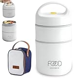 Lonchera semi termo para dos comida (660 ml) (blanca). Recipiente semi térmico adecuada para llevar comidas sin BPA con bolsa aislante de transporte para la comida del niño o adulto.