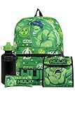 Marvel Mochila Niño | Mochila De Hulk Y Bolsa De Almuerzo | Set Fiambrera Y Botella Infantil | One Set Verde
