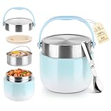NVIYAM Recipiente térmico para alimentos 1200 ml, Termo para Comida Inoxidable, Cuenco Térmico con Tapa, Termo Comida Caliente, Fiambrera Termica para Sopa, Papilla, Arroz