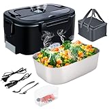 Gentre Fiambrera Electrica 4 en 1 12V/24V/220V~240V Calentador de Comida Portatil con Termo para Coche Camión y Trabajo 1.5L 60W en Acero Inoxidable con Tartera Bolsa Térmica y Juego de Cubiertos