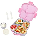 VINATO Fiambrera Infantil 900ML, Loncheras para Niños BPA Free con 4 Compartimentos, Bento Box con Cubiertos, Lunch Box Hermética para Colegio y Viajes - Morado