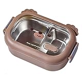 AMZLORD Fiambrera para niños de acero inoxidable, 2 compartimentos, bonito recipiente para alimentos, a prueba de fugas, diseño de cierre de doble cara, depósito para comida/frutas/verduras