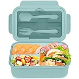 Cooja Fiambrera Compartimentos, 1400ML Bento Lunch Box Loncheras de Trabajo Plastico Lunchbox Hermetica Cubiertos Integrado Cuchara y Tenedor, Cielo Azul