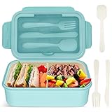 vitutech Fiambrera, caja bento a prueba de fugas para niños adultos,caja de almuerzo con 3 compartimentos y cubiertos,aptos para microondas y lavavajillas, Azul