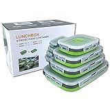 Beeptrum Recipiente de silicona plegable con tapa, fiambrera portátil para picnic al aire libre que ahorra espacio, apto para microondas, lavavajillas y congelador, juego de 4(verde)