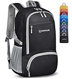 ZOMAKE Mochila Plegable Ligera de Senderismo Pequeña Mochilas Con Resistencia Al Agua 30L Para Hombre Mujer Viaje Trekking Deporte(Negro)