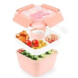 Farerkass Fiambrera Infantil,1100MI Lunch Box, Bento Box con 3 Compartimentos y Cubiertos, Lunchbox para Adultos Niños, Lonchera para Escuela, Picnic, Oficina (Rosa)