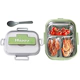 Caja de Almuerzo de Acero Inoxidable,Recipientes De Almacenamiento De Alimentos Con Utensilios De Inoxidable, Bandeja de 3 Compartimentos Apto Microondas para Guardar Alimentos en Oficina Picnic Camp