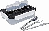 BUILT Fiambrera Hermética Estilo Bento con Cubiertos de Acero Inoxidable, Plástico, Negro/Blanco