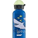 SIGG Sharkies Cantimplora infantil (0.4 L), botella para niños sin sustancias nocivas y con tapa hermética, cantimplora ligera de aluminio