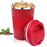 Relota Taza de Café 380mL Rojo, Termo Cafe para Llevar 304 Acero Inoxidable Reutilizables Vaso Termico Cafe Antigoteo para Coche, Termo Café Hermético para Café Frío y Caliente, Leche y Té