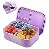 MICHIHOMIE Fiambrera Infantil con Compartimentos De 1200 Ml, Caja Bento De Silicona A Prueba De Roturas Y Fugas, Fiambrera para NiñAs Y NiñOs, Fiambrera Sin Bpa para El Colegio, Picnic (Morado)
