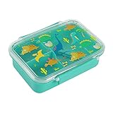 I-Drink Lunch Box - Porta merienda alimentaria con cubiertos para niños, pícnic, escuela con dibujos de infancia, sin BPA (DINO)