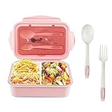 Relota Fiambrera con 3 Compartimentos y Cuchara Tenedor 1400ml, lunch box Sin BPA Hermetica fugas, bento box para Microondas y Lavavajillas, loncheras para Adultos Niños Escuela Trabajo, rosado