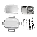 XZXCVN Lonchera Eléctrica 1.2L Acero Inoxidable 304, Calentador de Comida Rápido 40W, Portátil con Cubiertos - Calentamiento Eficiente, Diseño Hermético, Ideal para Oficina y Viajes