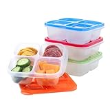 EasyLunchboxes - Fiambreras reutilizables para comida y aperitivos tipo bento con 4 compartimentos para colegio, trabajo y viajes, colores clásicos, juego de 4