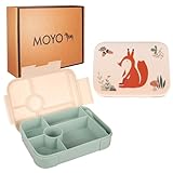 MOYO Fiambrera infantil en menta, hermética y a prueba de fugas, fiambrera de alta calidad y elegante, incluye tenedor de aperitivos, fiambrera apta para lavavajillas con compartimentos, caja de