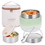 TranRantic 1200 ml Termo para Comida Caliente, Recipiente Térmico para Comida de Acero Inoxidable de Doble Pared, Frasco de Comidas para Adultos con Cuchara Plegables y Bolsa Térmica (Verde)