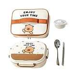 Caja De Comida Para Adultos | Contenedores De Acero ydable Con Tapas Y Cubiertos,Caja De Almacenamiento De Alimentos Portátil Microondas Con Bolsa,Para Salidas De Maternal