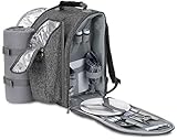 BRUBAKER Mochila de Picnic para 2 Personas Gris 28 × 40 × 22 Cm - con Compartimento Refrigerante Aislado y Portabotellas y Manta de Vellón para Picnic con Fondo Impermeable