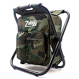 Zology Silla Plegable Acampa Taburete Mochila con Refrigerador Bolsa de Picnic, Camuflaje Portátil Senderismo Bolsa de Tabla de Asiento para Pesca de Aire Libre Recorrido Playa Barbacoa