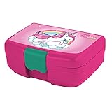 p:os Fiambrera para niños con un compartimento, fiambrera en color rosa de plástico con cierre de clip, fiambrera para guardería, escuela y tiempo libre