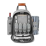 Mochila de Picnic para 4 Personas con Compartimento refrigerador y Soporte para Vino, Manta de Forro Polar, Juego de Cubiertos, para Camping, Playa, Viajes de un día, Senderismo, Accesorios