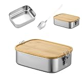 HJYDGJ Umami - Fiambrera de acero inoxidable para adultos, tamaño grande, con cuchara y tapa de bambú