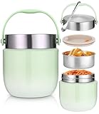 Recipiente térmico para alimentos, 1200 ml, cuenco térmico con tapa, recipiente para calentar de acero inoxidable con cuchara plegable, fiambrera térmica para niños y adultos para guardar sopas,