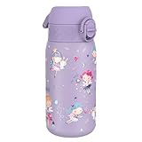 ion8 Botella Agua Inox Ligero para Niños, 400ml, Sin Aislamiento, a Prueba de Fugas, Fácil de Abrir, Cerradura Segura, Apta para Lavavajillas, Tapa Abatible, Fácil de Limpiar, Diseño Hadas