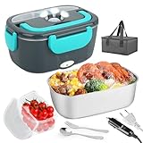 VMUTGA Fiambrera Electrica Comida Trabajo 60W, Comida Trabajo 1,5L Fiambrera Termica con Bolsa y Cubiertos de Gran Tamaño, 12V/24V/220V Fiambreras Comida Trabajo Coche y Camión, para Hogar y Coche