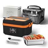 Fiambrera Eléctrica Inalámbrica Para Adultos, 1L Portátil Autocalentable con Tenedor, Cuchara y Bolsa de Transporte, Calentador de Alimentos de Acero Inoxidable, Para Oficina de Trabajo 2