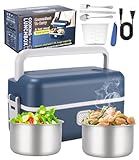 Zhufas Fiambrera Eléctrica 200w, 220V Lunch Box Portatil, 1,2L Taper Electrico para Comida, Fiambrera Termica en Acero Inoxidable, con Juego de Cubiertos,Fácil Limpieza,para Escuela,Oficina y familia