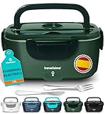 TRAVELISIMO Fiambrera Electrica 80W Taper Electrico para Comida 1,5L Fiambrera Termica 3 en 1 12V/24V/220V Fiambreras Comida Trabajo Para Coche y Camión, Loncheras de Trabajo en Acero Inoxidable