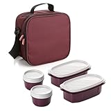 Tatay Urban Food Casual, Bolsa Térmica Porta Alimentos, 3L de Capacidad, con 4 Tuppers Herméticas (2 x 0.5L, 2 x 0.2L), Color Burdeos, Medidas 22.5 x 10 x 22 cm