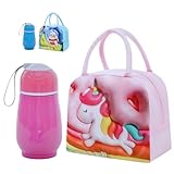 Botella Agua Niños Acero Inoxidable con fiambrera infantil, botella de 350 ml, Fiambrera térmica, Termo Bebé, Cantimplora, PACK completo, Estilo, Durabilidad y Bienestar en Cada Almuerzo (Rosa).