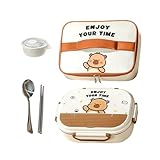 Caja de almuerzo de acero inoxidable para adultos: contenedores de almuerzo de 4 compartimentos con cubiertos | Caja de almacenamiento de bocadillos alimentos de comida a prueba de fugas para oficinas