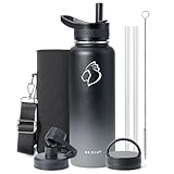 Botella Termica 1.2 litro, BUZIO botella agua acero inoxidable botellas de agua, Sin BPA Mantiene Frío o Calor 48 Horas, negro gris