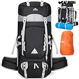 IGOLUMON Mochila de Senderismo de 60L Impermeable Mochila Trekking Montaña con cubierta de lluvia Mochilas de Marcha Deporte para Camping Viajes Excursione Hombre Mujer，Negra