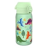 ion8 Botella de Agua para Niños, 350ml, a Prueba de Fugas, Fácil de Abrir, Cerradura Segura, Apta para Lavavajillas, Sin BPA, Asa de Transporte, Fácil de Limpiar, Neutro en Carbono, Dinosaurios